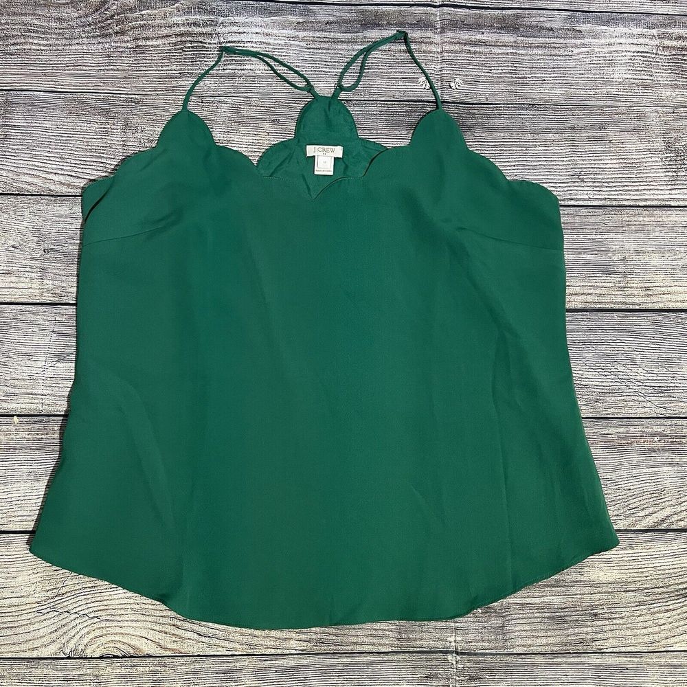 J. Crew Green Scalloped Tank Top